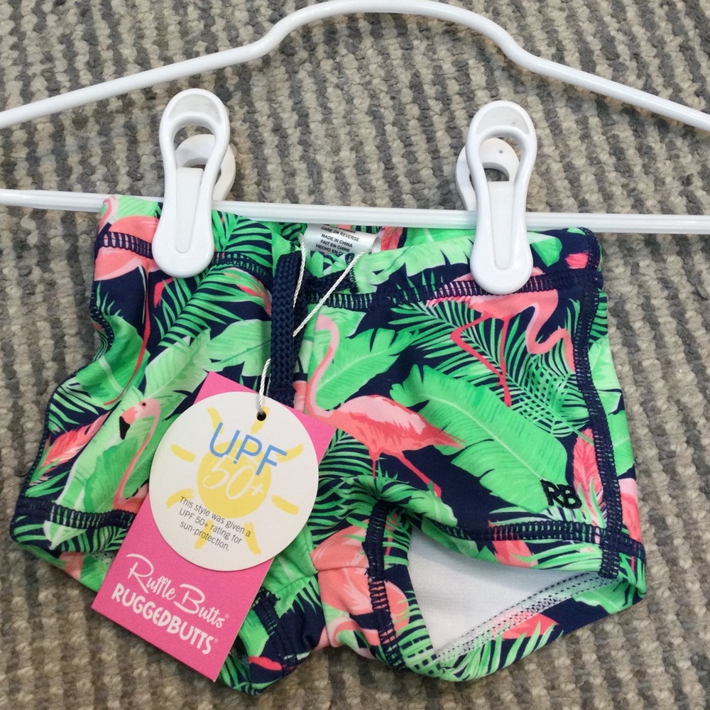 Ruffle Butts Rugged Butts Swim Trunks Swim Shorties Flamingo